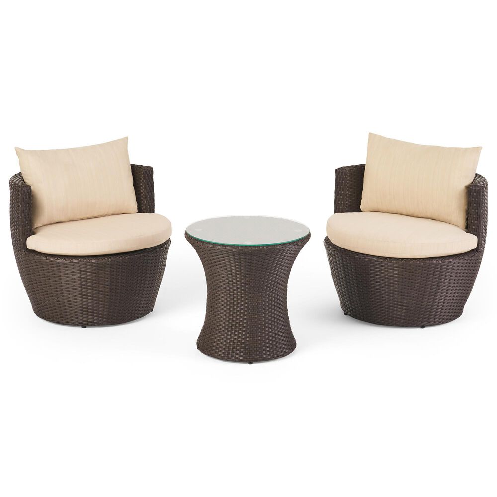 Noble House Kono 3-Piece Patio Chat Set in Brown, , large