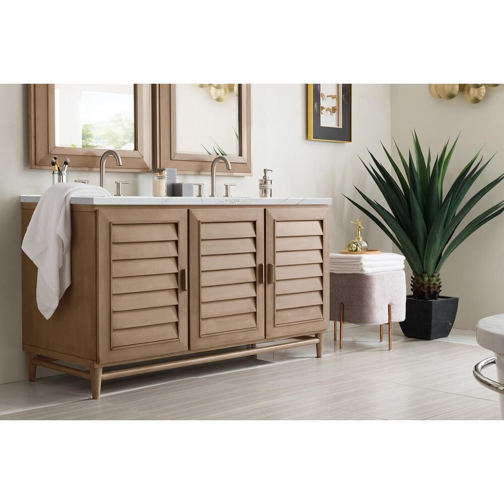 James Martin Vanities Portland 60&quot; Double Bathroom Vanity in Whitewashed Walnut with 3 cm Ethereal Noctis Quartz Top and Rectangular Sinks, , large