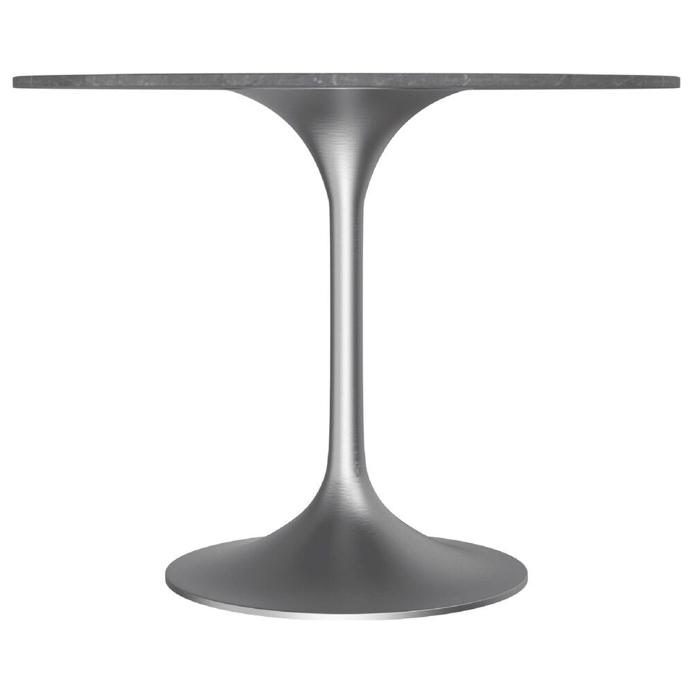 Leisuremod Verve 36&quot; Round Dining Table with Sintered Stone Top in Brushed Chrome and Grey - Table Only, , large