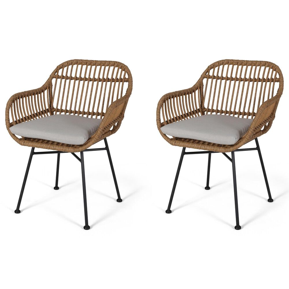 Hearth and Haven Rodney Outdoor Chair with Beige Cushion in Brown (Set of 2), , large