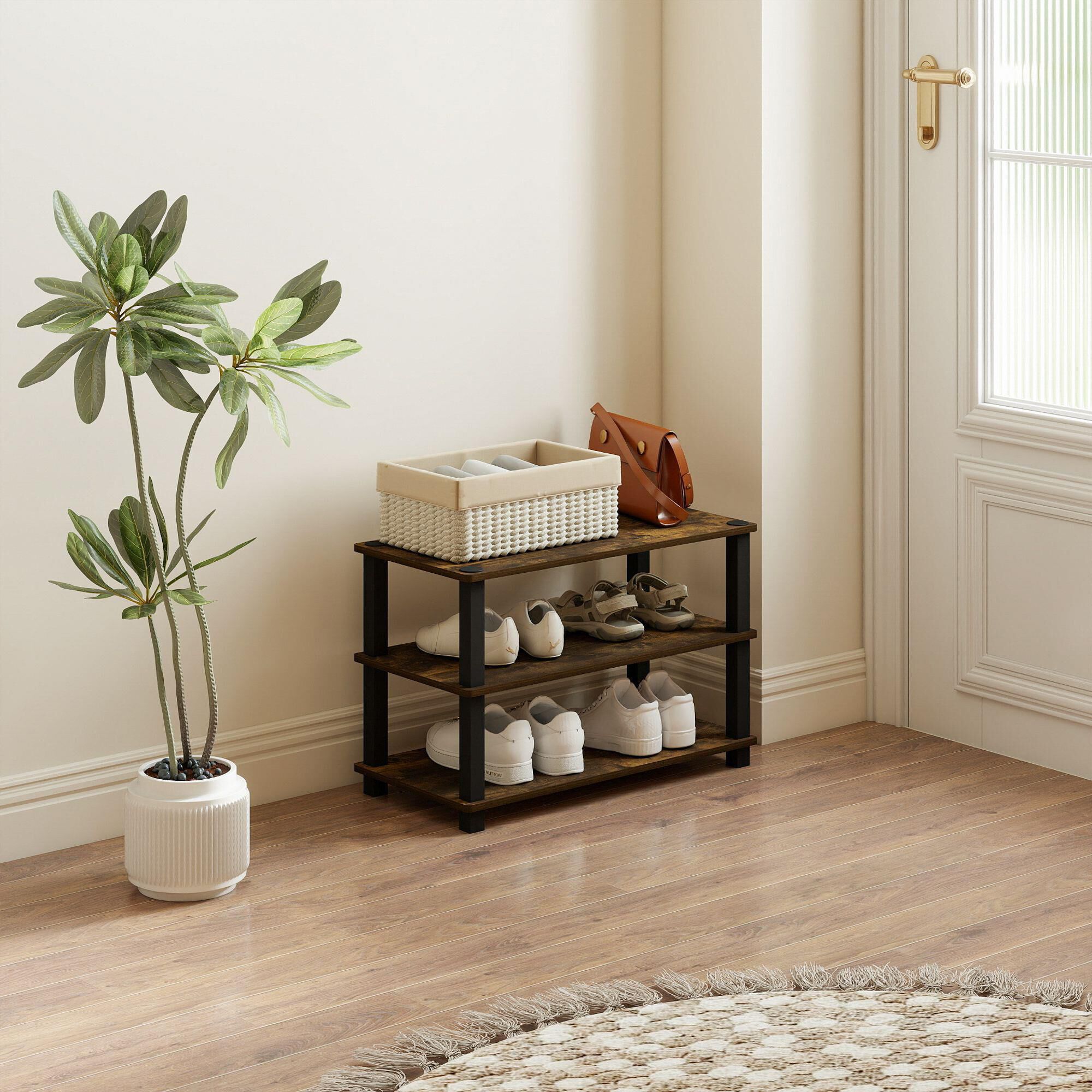 HOMLUX 3-Tier Shoe Rack in Amber Pine and Black