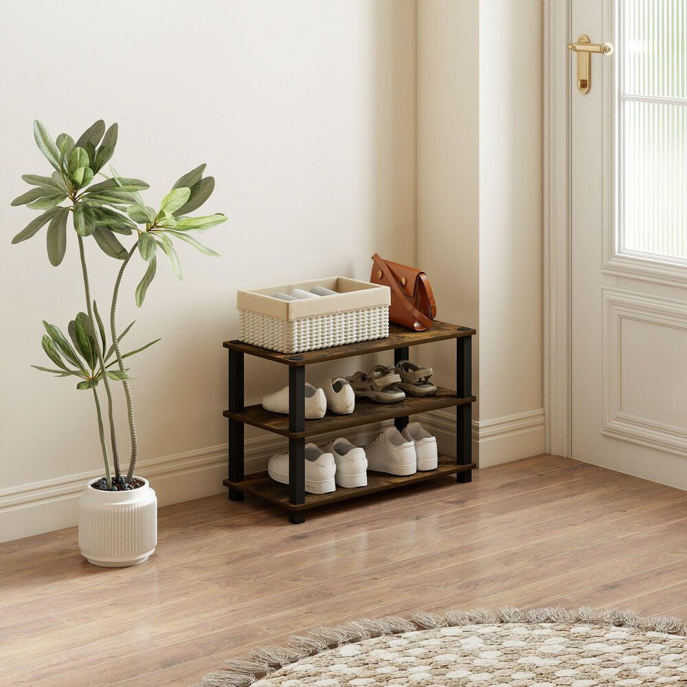 HOMLUX 3-Tier Shoe Rack in Amber Pine and Black, , large