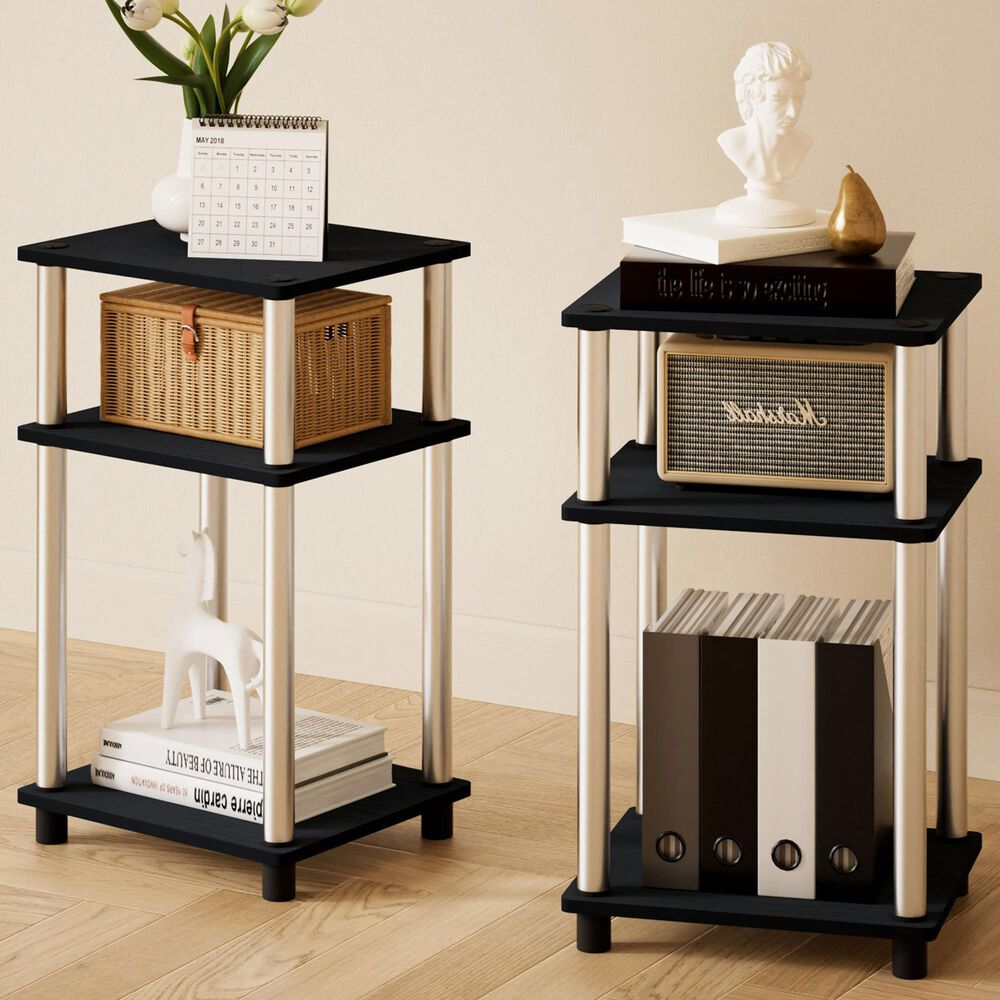 HOMLUX 3-Tier Turn-N-Tube End Table in Americano and Chrome (Set of 2), , large