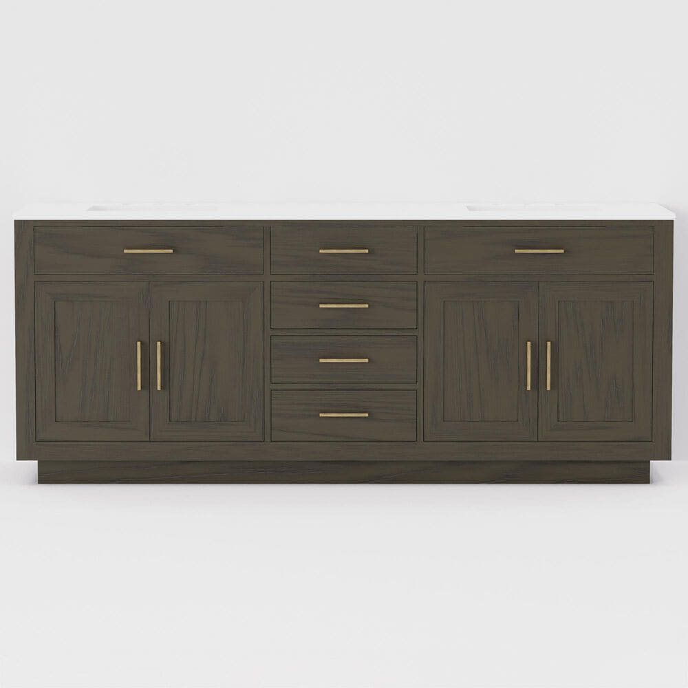 Lexora Home Abbey 80" Double Bathroom Vanity in Brown Oak with 2 cm White Cultured Marble Top and Rectangular Sinks, , large