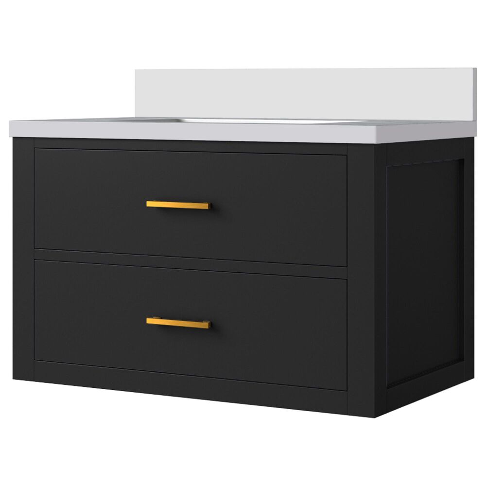 Lexora Home Castor 30" Single Bathroom Vanity in Black with 2 cm White Cultured Marble Top and Rectangular Sink, , large