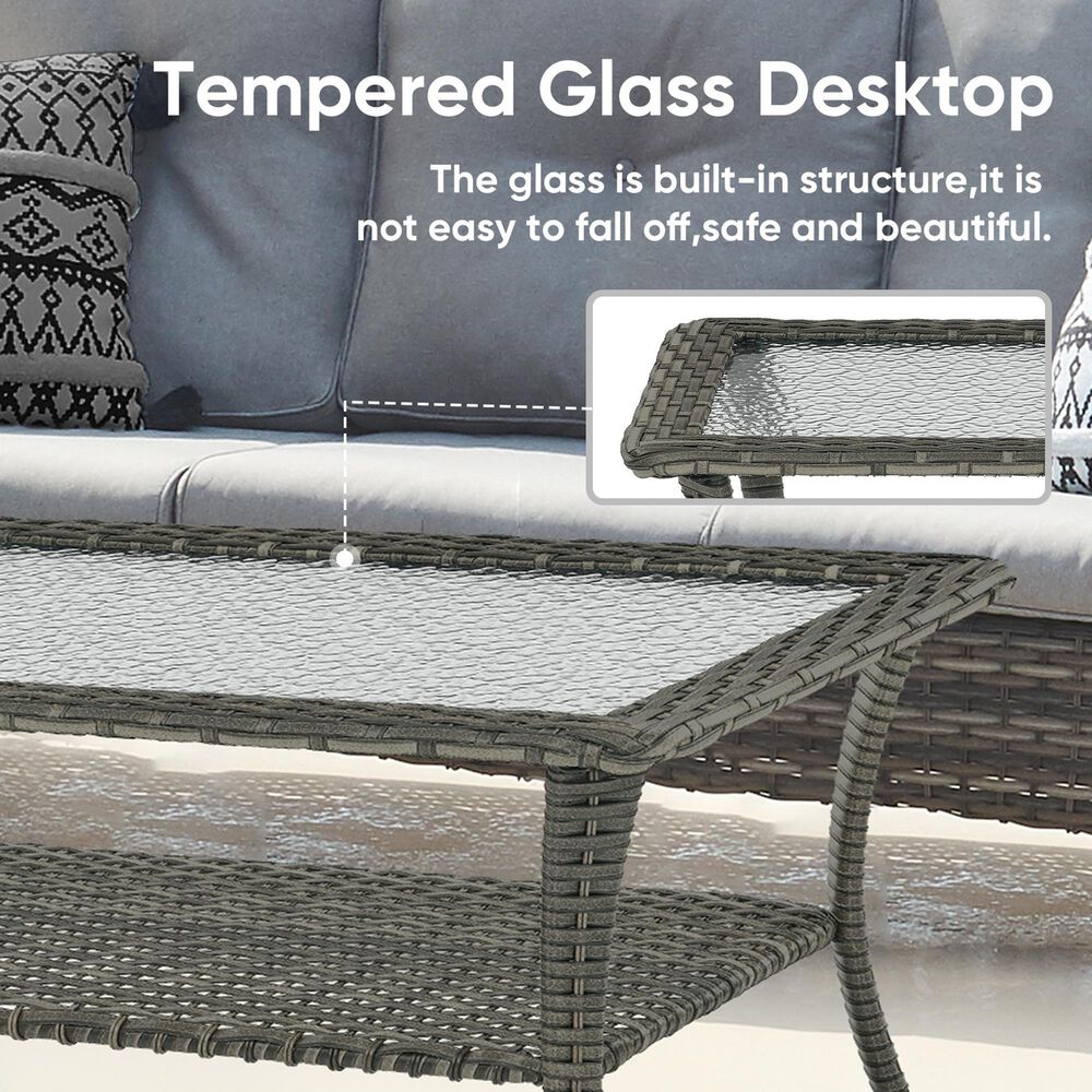 Sunwell Garden Outdoor Coffee Table with Shelf in Gray, , large