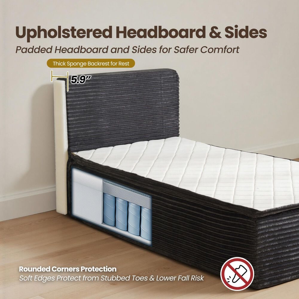 HOMLUX Plush Twin Mattress with Grey Headboard, , large