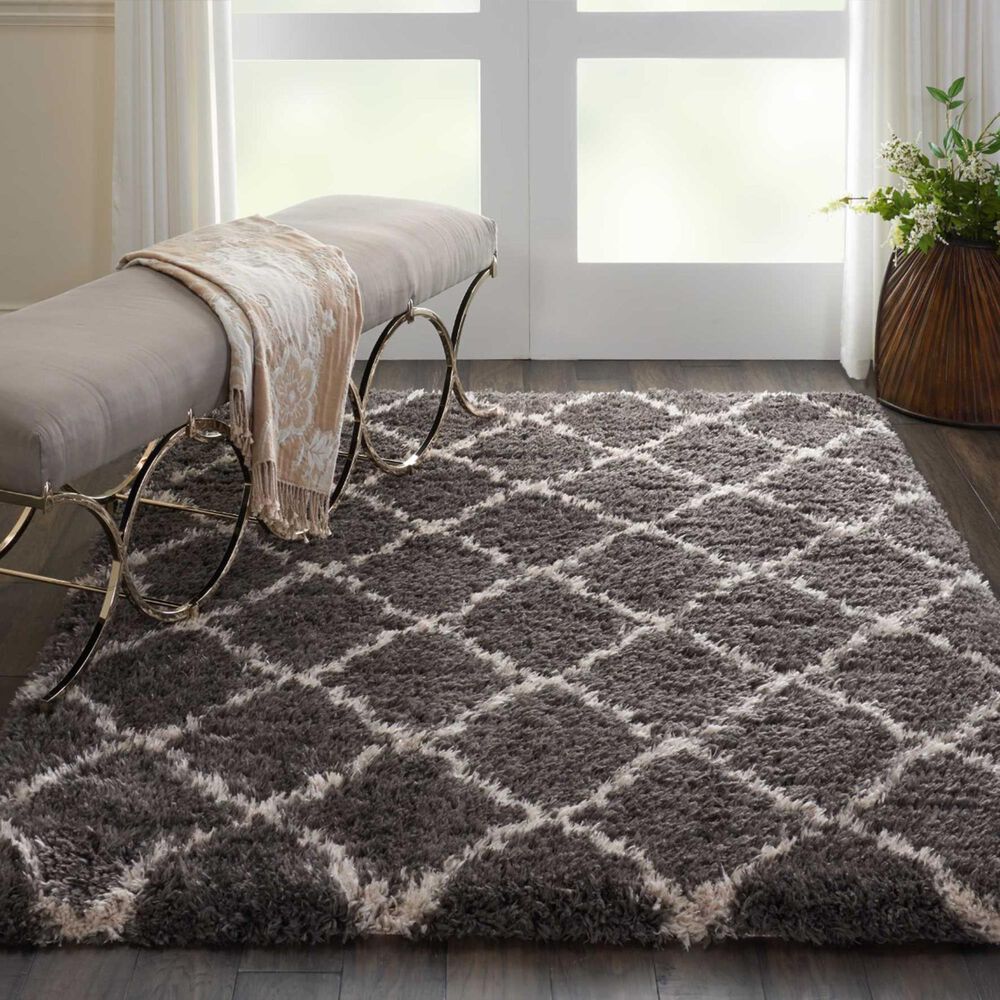 Nourison Luxe Shag LXS02 9&#39; x 12&#39; Charcoal and Beige Area Rug, , large