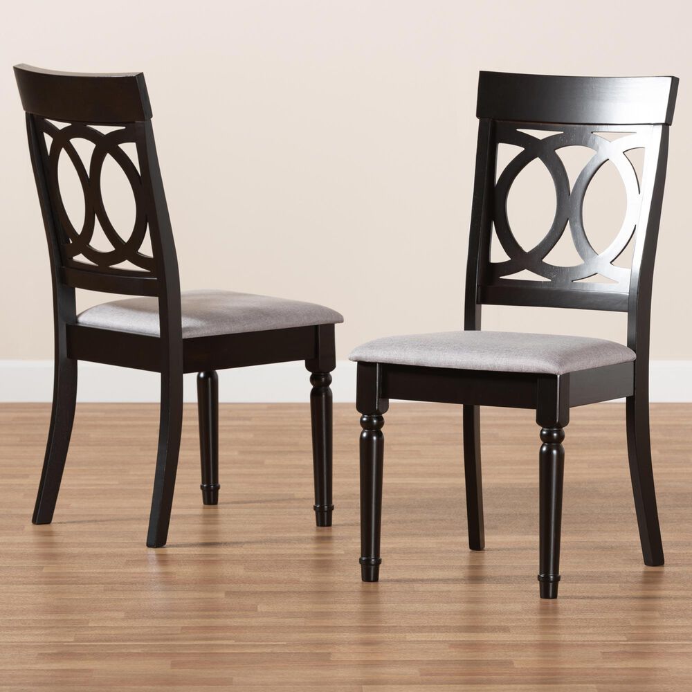 Baxton Studio Lucie Side Chair with Grey Cushion in Espresso Brown (Set of 2), , large