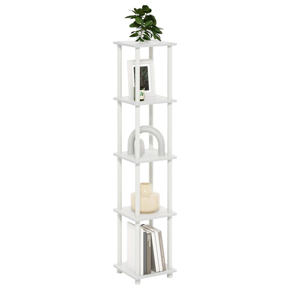HOMLUX Turn-N-Tube 5-Tier Corner Square Display Bookshelf in White, , large