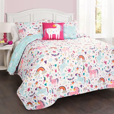 Triangle Home Fashions Unicorn Heart 5-Piece Full/Queen Quilt Set in White and Multicolor, , large