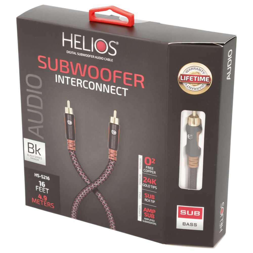 Helios 3-Piece 7 Outlet Surge Protector and 50' 14-Gauge Speaker Wire with Black Series 16' Subwoofer Cable in Black, , large