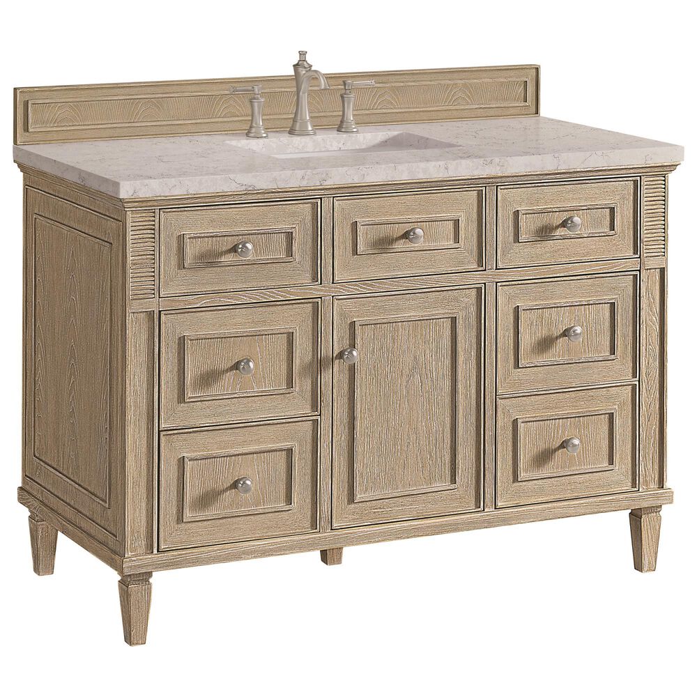 James Martin Vanities Lorelai 48" Single Vanity in Whitewashed Oak with 3 cm Eternal Jasmine Pearl Quartz Top, , large