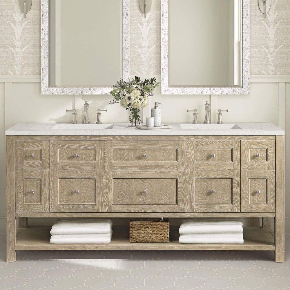 James Martin Vanities Breckenridge 72&quot; Double Vanity in Whitewashed Oak with 3 cm Lime Delight Quartz Top, , large