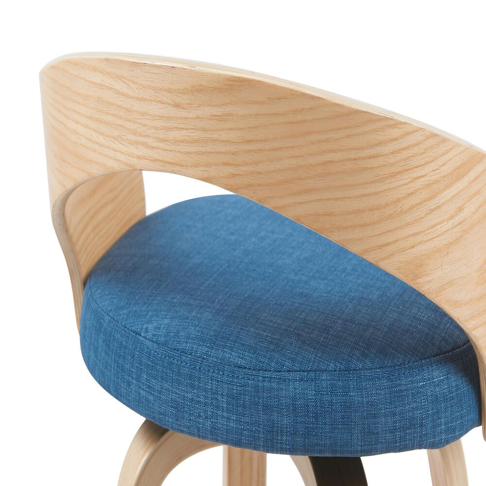 Armen Living Sonia Swivel Counter Height Stool with Blue Upholstery in Oak, , large