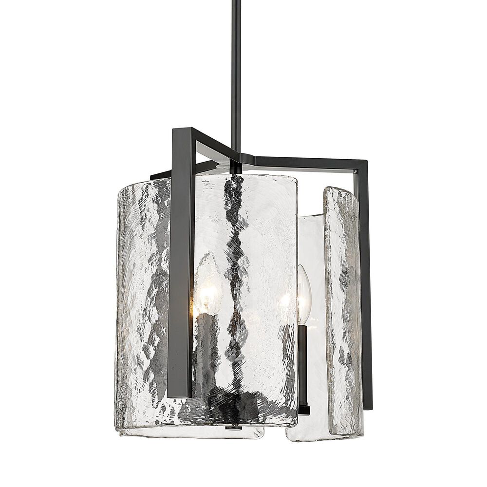 Golden Lighting Aenon 3-Light Wide Taper Candle Pendant with Hammered Water Glass Shade in Matte Black, , large