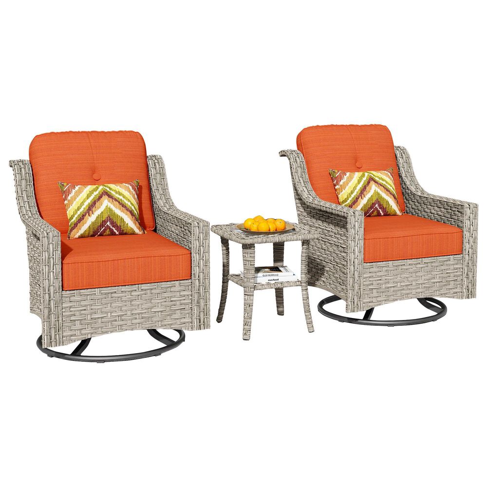 HOMLUX 3-Piece Outdoor Swivel Rocking Chair Set and Side Table in Orange, , large