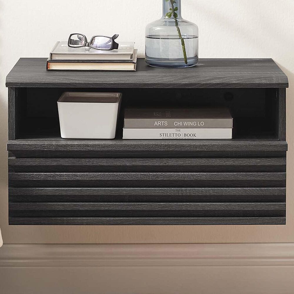 Modway Render 1 Drawer and Shelf Wall Mount Nightstand in Charcoal, , large