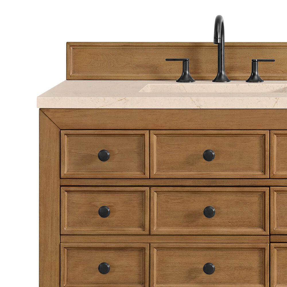 James Martin Vanities Malibu 72&quot; Double Bathroom Vanity in Amber Birch with 3 cm Eternal Marfil Quartz Top and Rectangular Sinks, , large