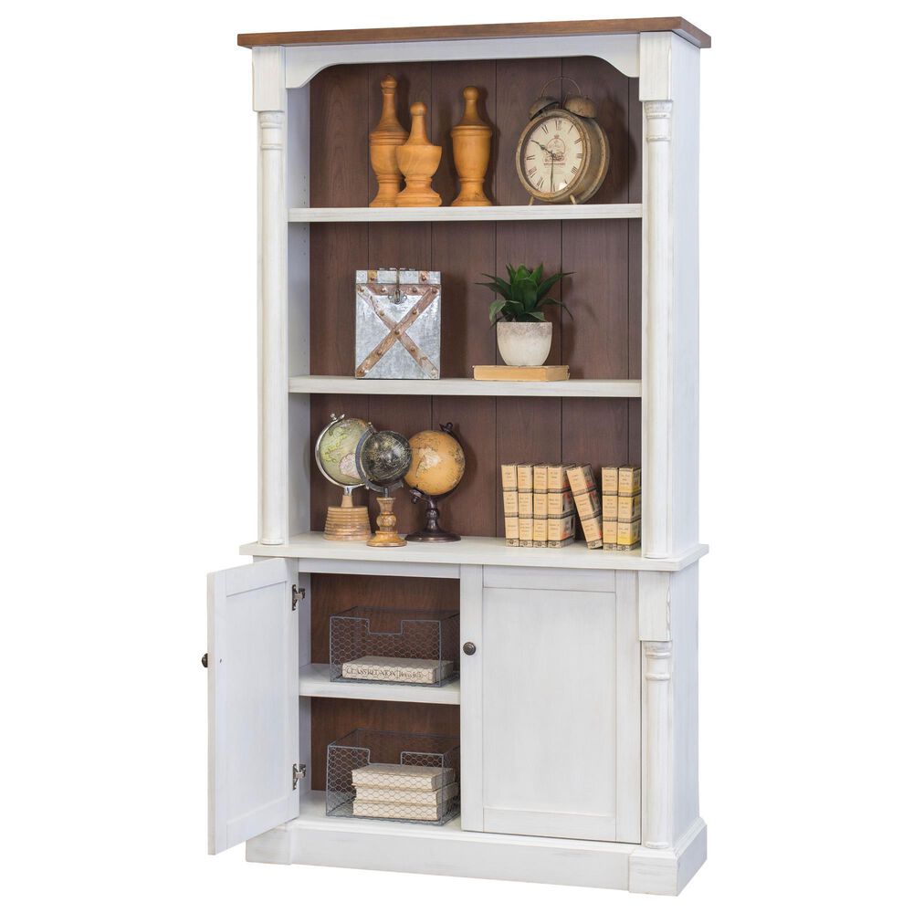 Wycliff Bay Durham 3-Shelf Adjustable Bookcase in Weathered White and Cherry, , large