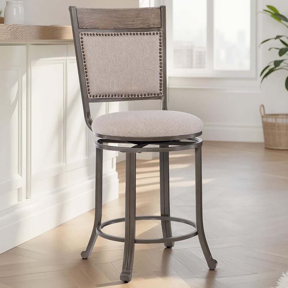Linon Home Decor Franklin Swivel Counter Stool in Pewter, , large