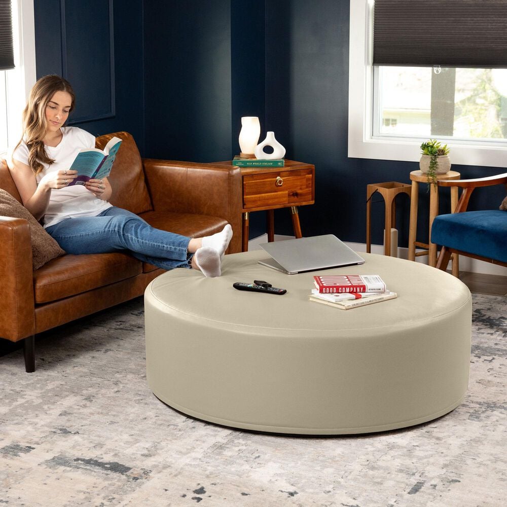 Jaxx Candler Round Ottoman in Natural Beige, , large