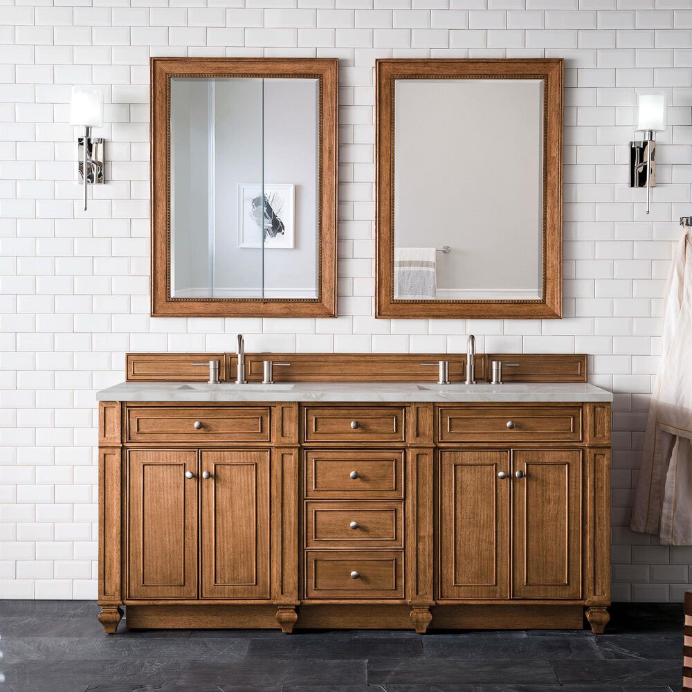 James Martin Vanities Bristol 72" Double Bathroom Vanity in Saddle Brown with 3 cm Eternal Jasmine Pearl Silestone Top, Rectangular Sinks and FreePower Wireless Charger, , large