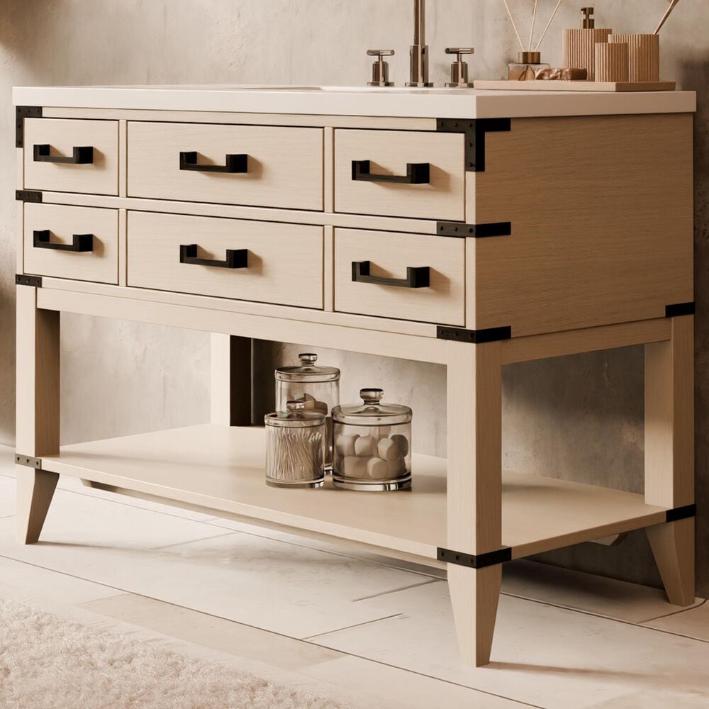 Lexora Home Norwalk 48" Single Bathroom Vanity in White Oak with White Cultured Marble Top and Rectangular Sink, , large