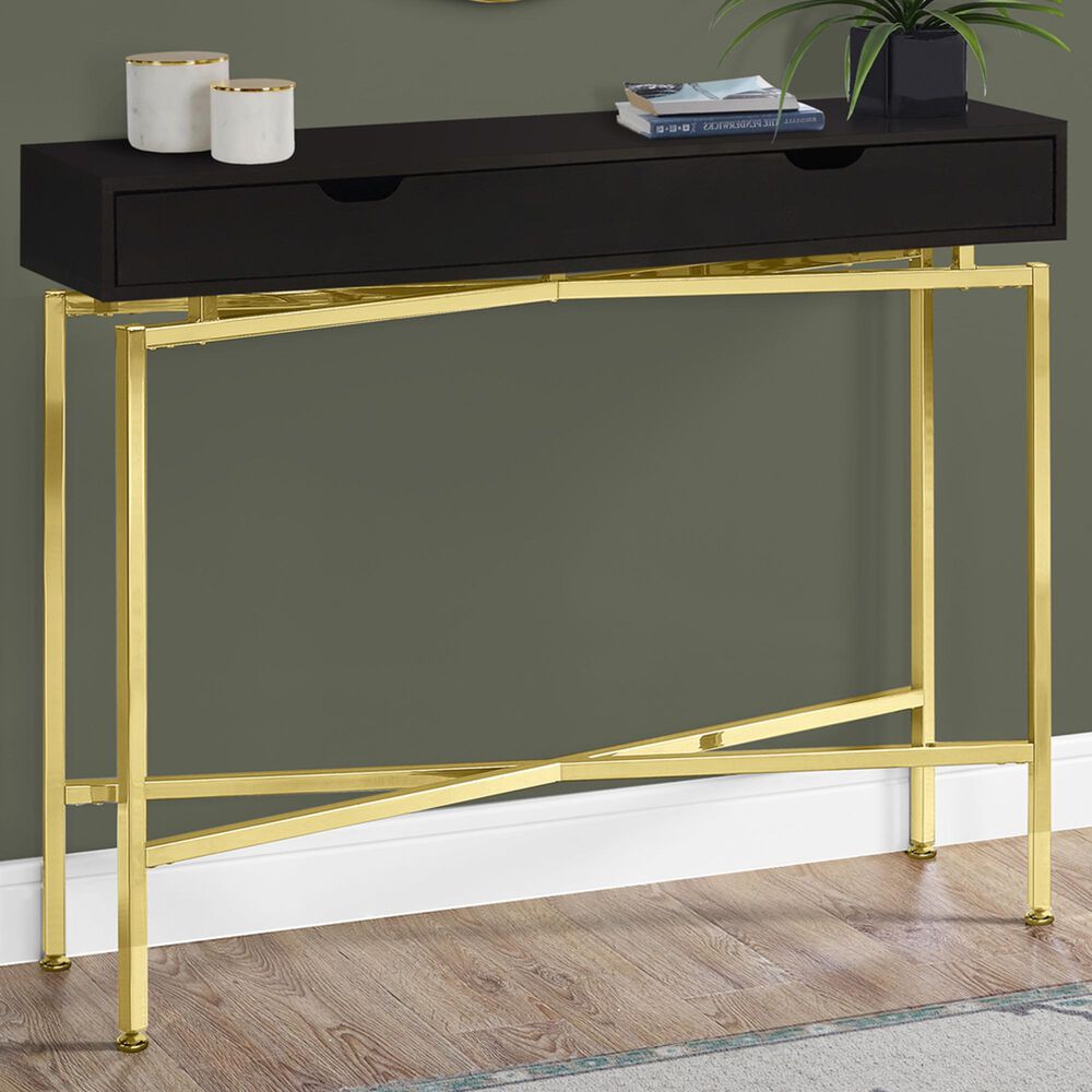 Monarch Specialties 42"L Accent Table in Cappuccino with a Brass or Matte Finish, , large