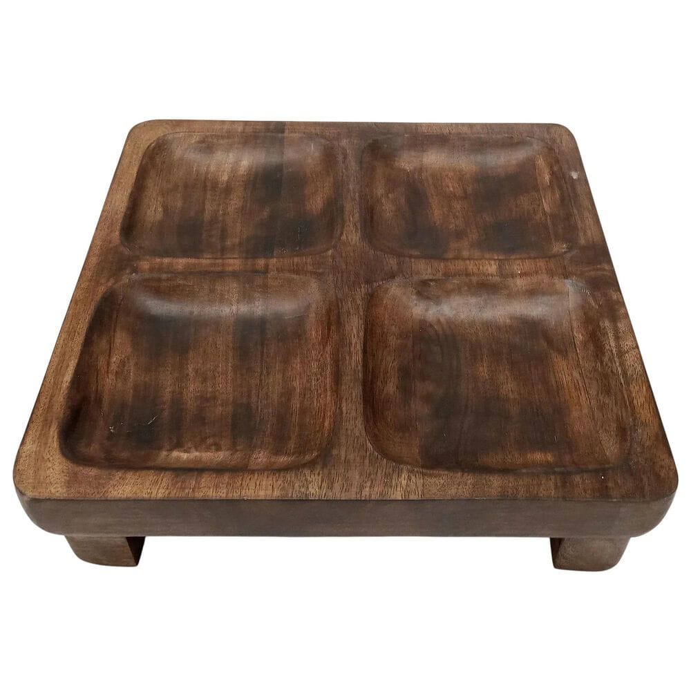 Housewares International 12.5" 4-Section Square Serving Tray with Feet in Dark Mango, , large