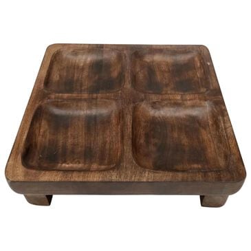 Housewares International 12.5" 4-Section Square Serving Tray with Feet in Dark Mango, , large