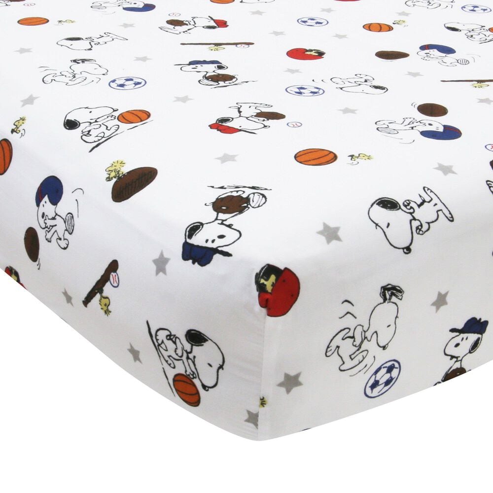 Lambs and Ivy Snoopy Sports Baby Fitted Crib Sheet, , large