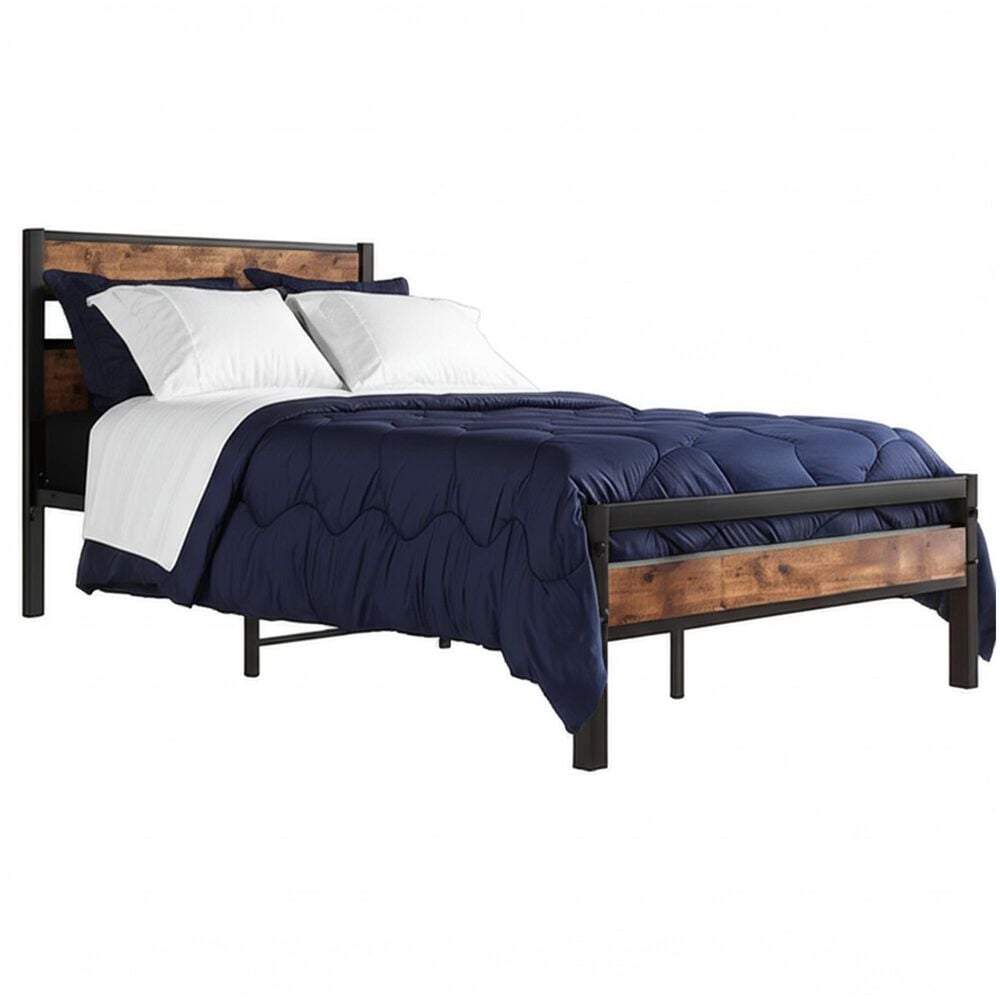 Hearth and Haven Twin Platform Bed with Metal Slats Support in Black and Brown, , large