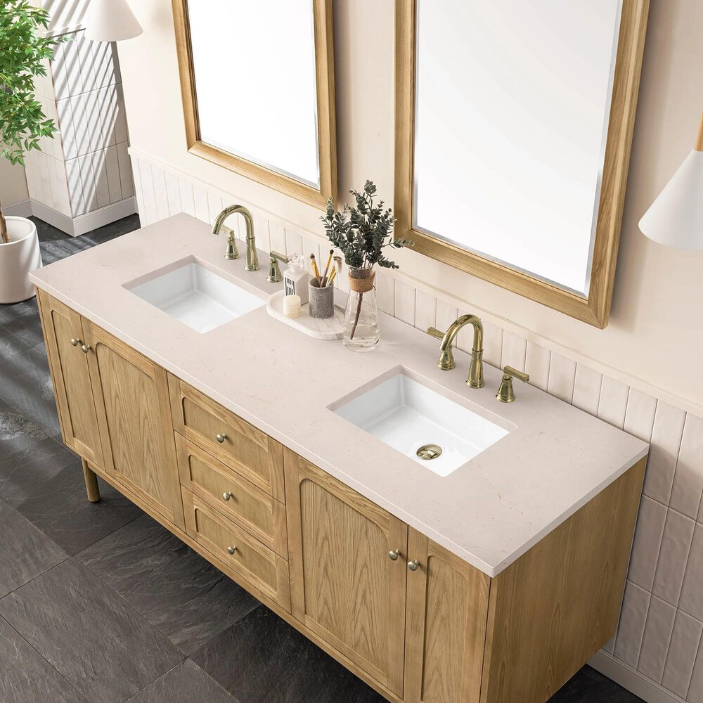 James Martin Vanities Laurent 72&quot; Double Bathroom Vanity in Light Natural Oak with 3 cm Eternal Marfil Quartz Top and Rectangular Sinks, , large