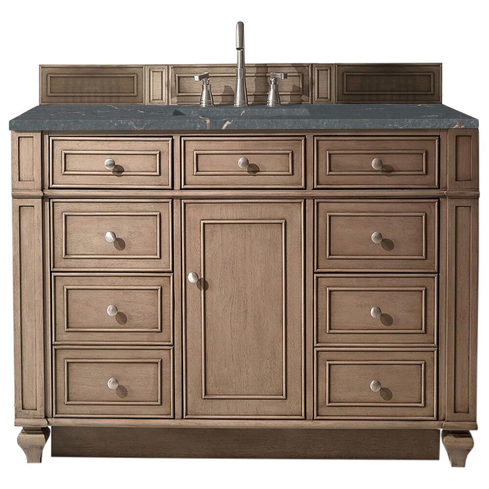 James Martin Vanities Bristol 48" Single Bathroom Vanity in Whitewashed Walnut with 3 cm Parisien Bleu Quartz Top and Rectangular Sink, , large