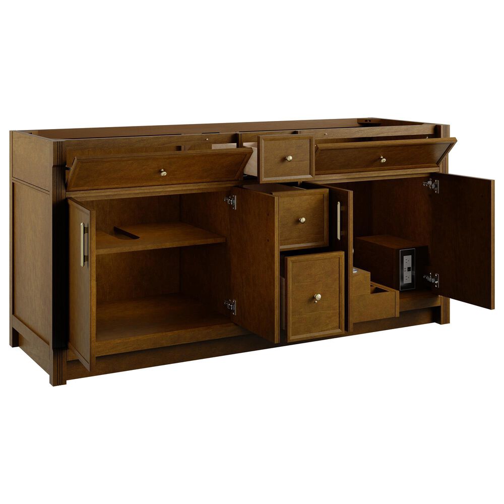 James Martin Bellshire 72" Double Bathroom Vanity in Honey Oak with 3 cm Ethereal Noctis Silestone Top, Rectangular Sinks and FreePower Wireless Charger, , large