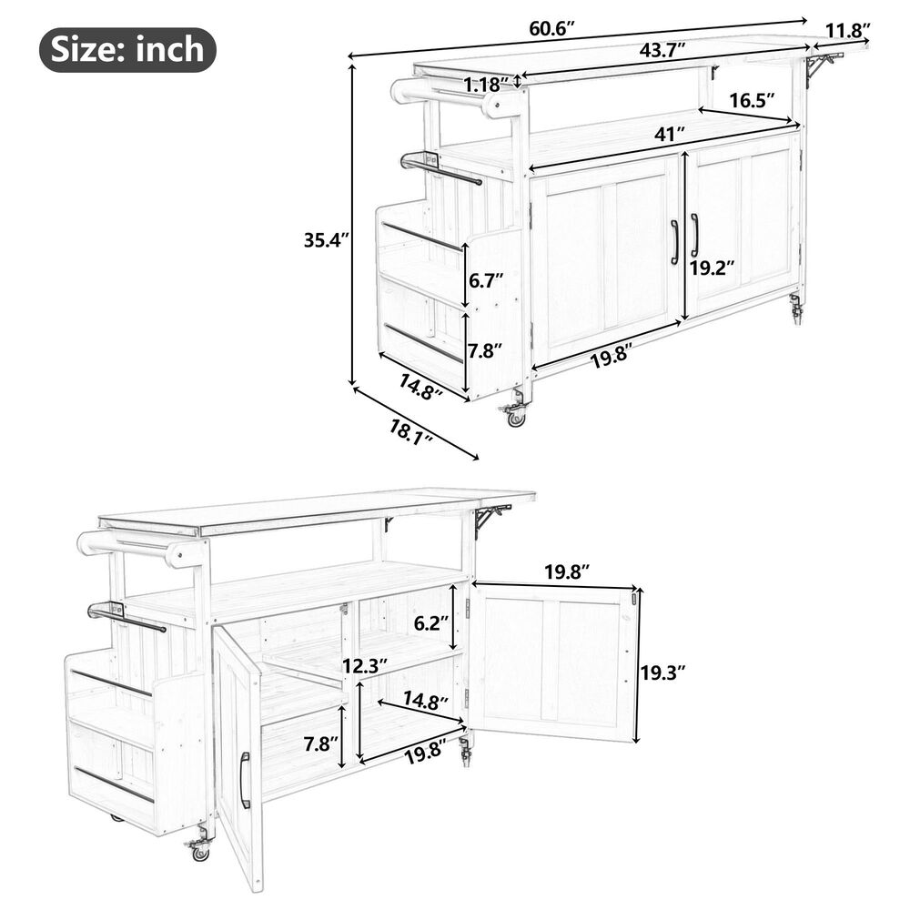 Hearth and Haven Outdoor Kitchen Island Cart with Adjustable Shelves and Stainless Steel Top in Gray, , large