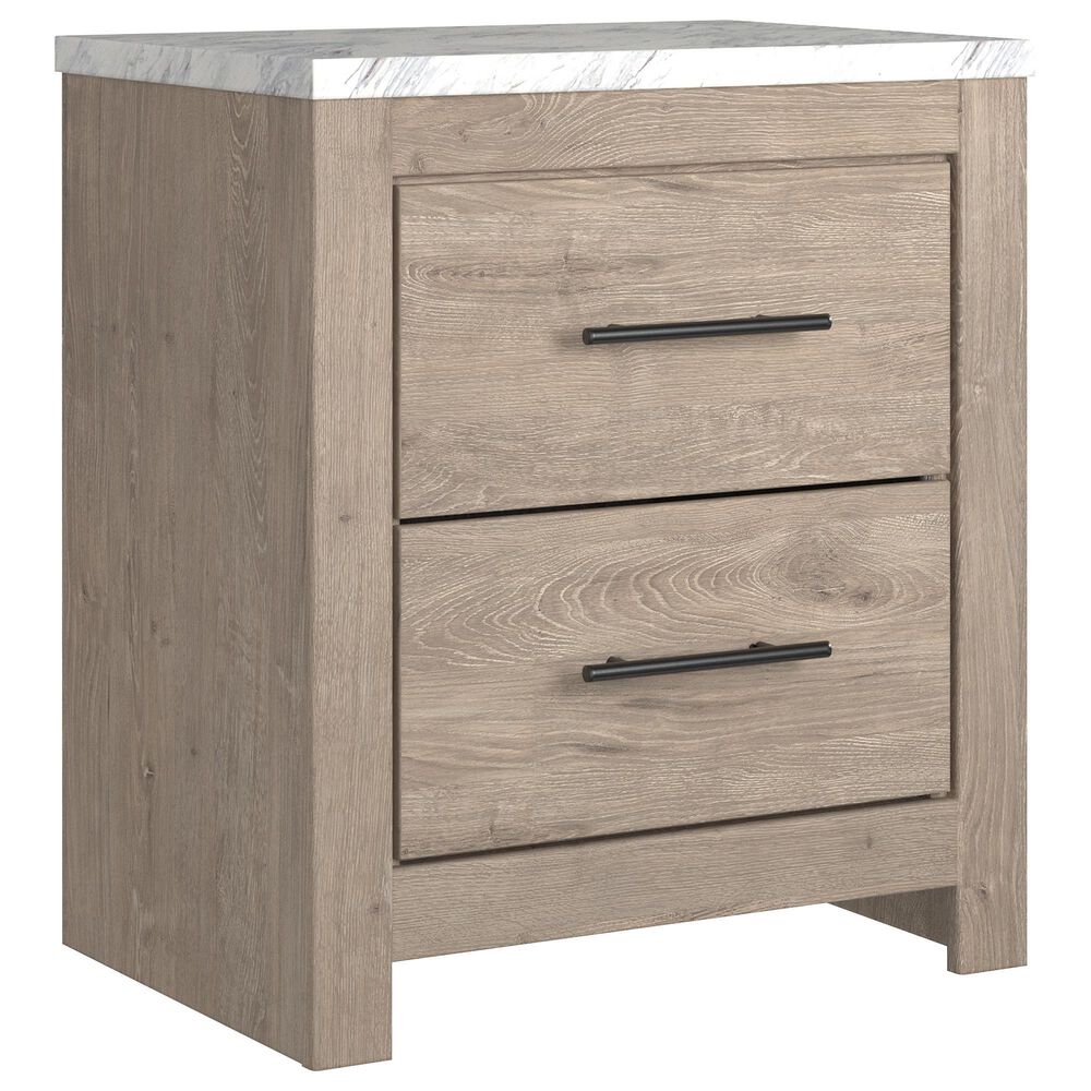 Ashley Senniberg 4-Piece King Panel Bedroom Set in Light Brown and White, , large