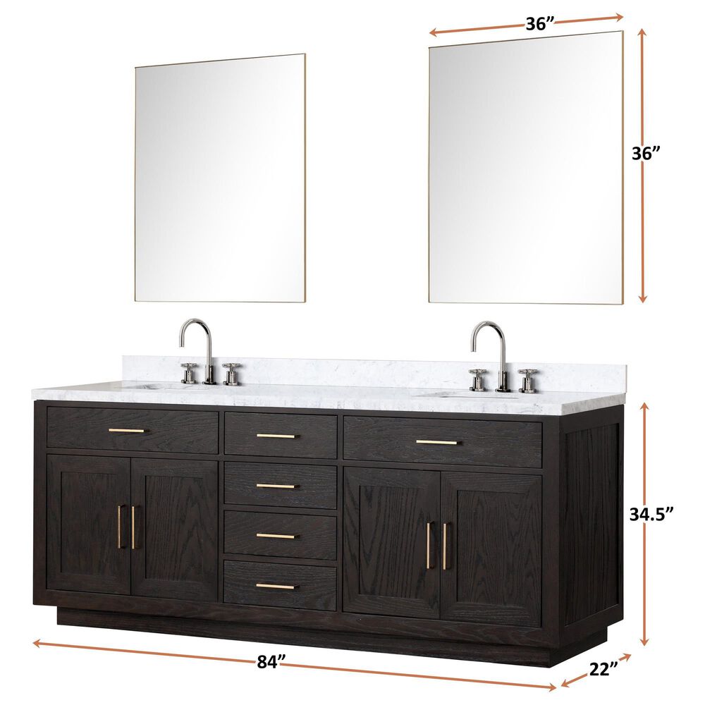 Lexora Home Abbey 84&quot; Double Bathroom Vanity in Brown Oak with 2 cm White Quartz Top and Rectangular Sinks, , large