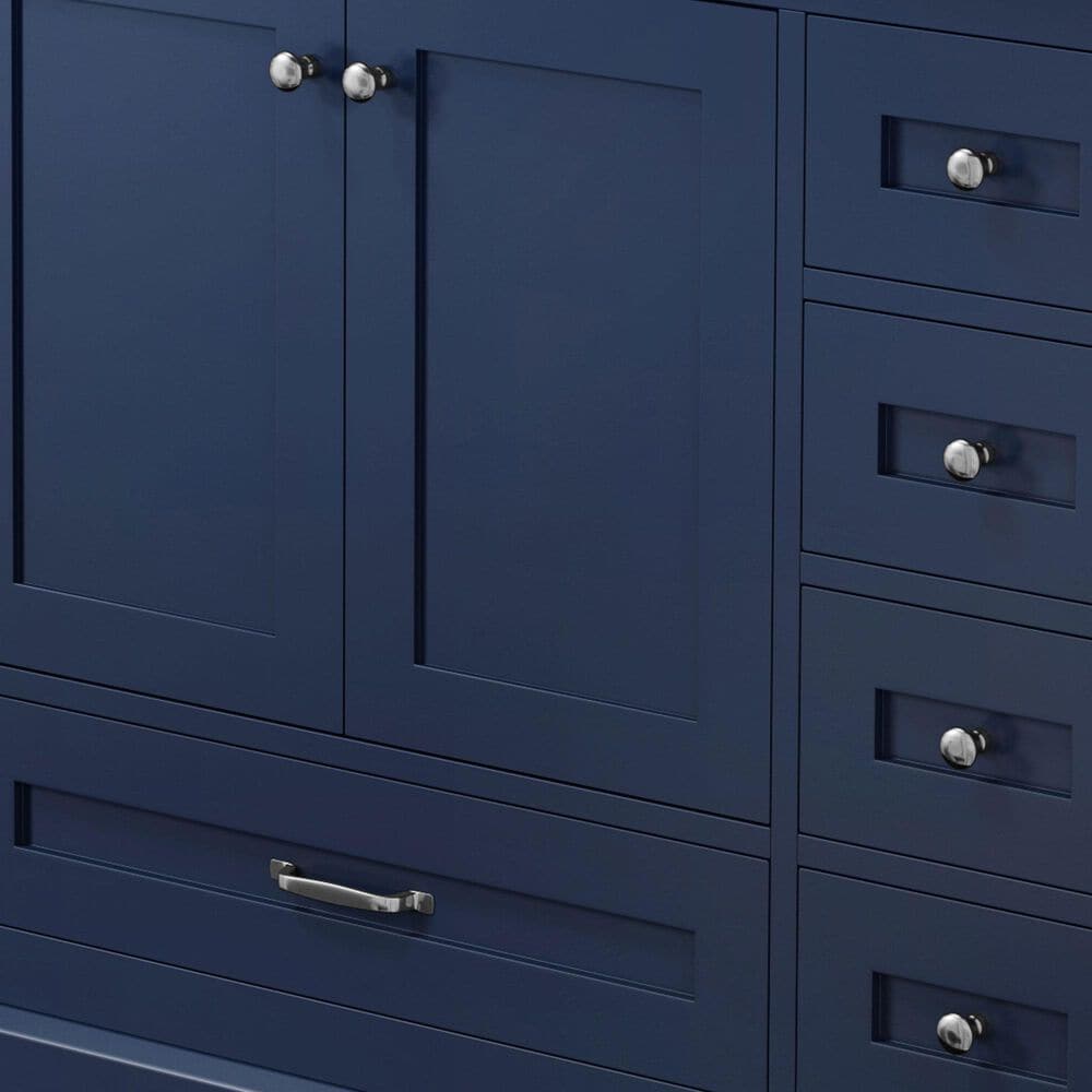 Lexora Home Dukes 84&quot; Double Bathroom Vanity in Navy Blue with 2 cm White Carrara Marble Top and Rectangular Sinks, , large