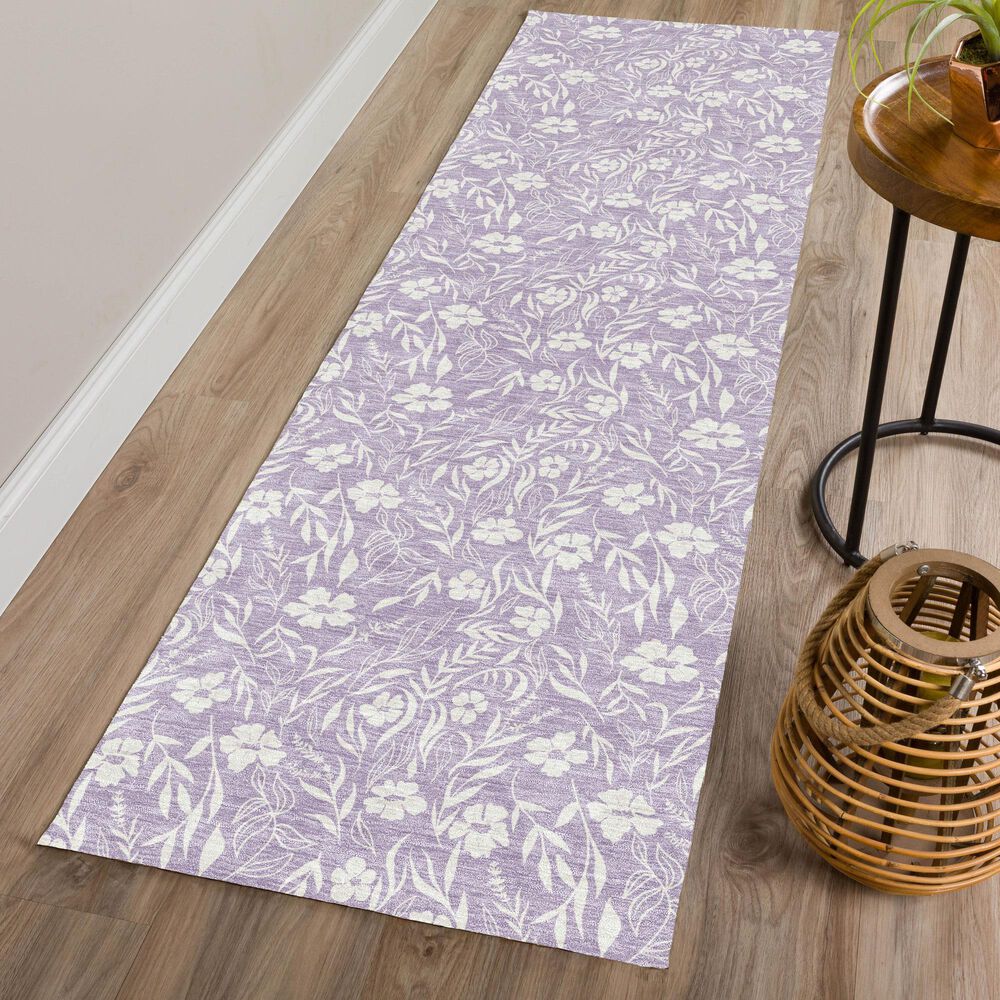 Dalyn Rug Company Soft Essentials Floral Lavender 2'3" x 7'6" Indoor/Outdoor Runner, , large