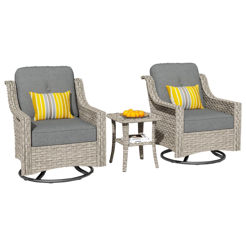 HOMLUX 3-Piece Outdoor Swivel Rocking Chair Set and Side Table in Dark Gray, , large