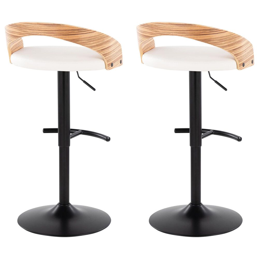 LumiSource Grotto Swivel Barstool with White Faux Leather Upholstery in Black and Zebra (Set of 2), , large