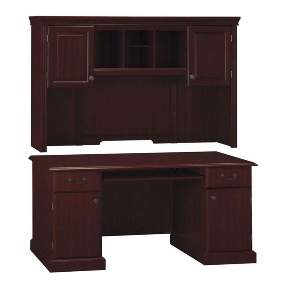 Bush Office Credenza with Hutch in Harvest Cherry Nebraska Furniture Mart