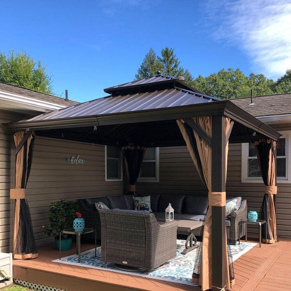 HOMLUX 12' x 12' Hardtop gazebo with double roof in Bronze, , large