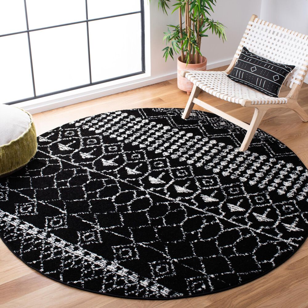 Safavieh Tulum  6&#39;7&quot; Round Black and Ivory Area Rug, , large