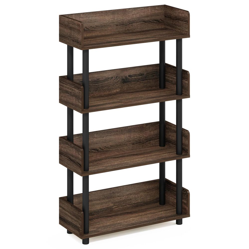 HOMLUX Turn-N-Tube 4-Tier Open Display Storage Bookshelf in Walnut, , large