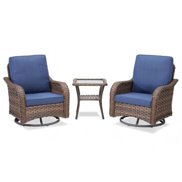 Sunwell Garden 3-Piece Patio Swivel Glider Set with 31.5" High Roll-Arm Chair in Navy, , large
