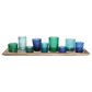 Creative Coop 10-Piece Wood Tray with Glass Votive Holder Set in Blue and Green, , large