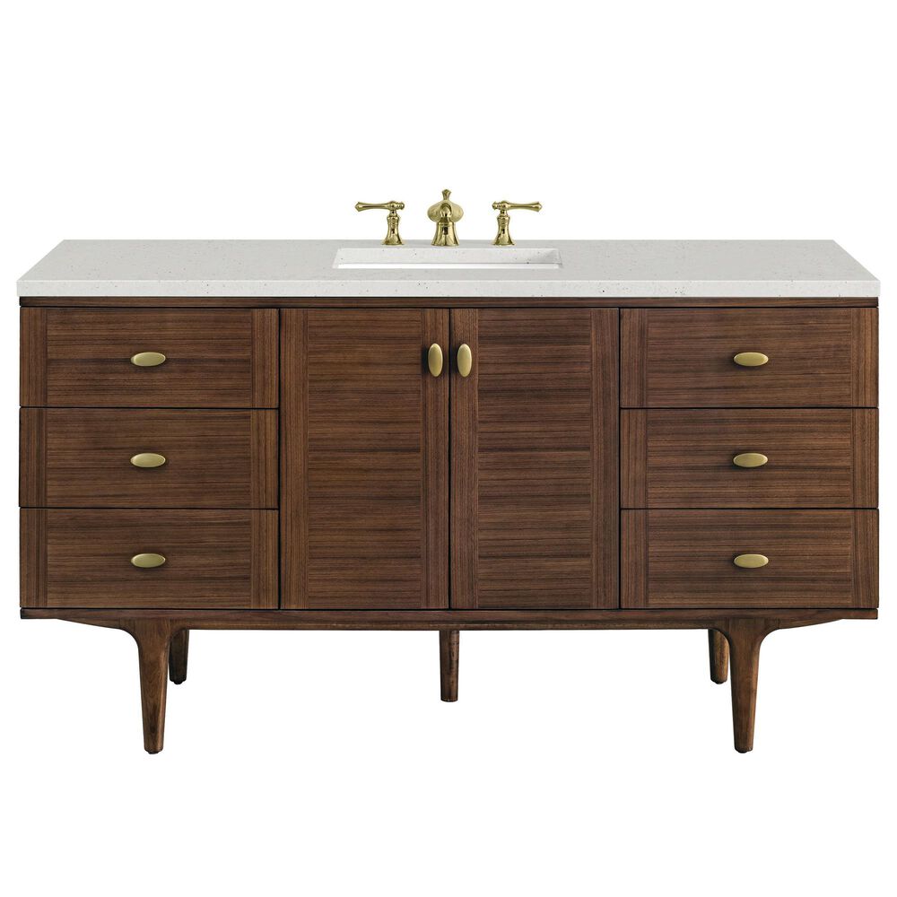 James Martin Vanities Amberly 60&quot; Single Bathroom Vanity in Mid-Century Walnut with 3 cm Lime Delight Quartz Top and Rectangular Sink, , large